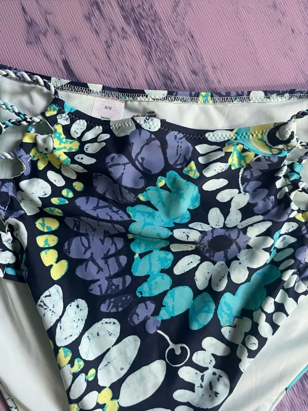 Aerie Women’s Floral Swimsuit High Waisted High Cut Bikini Cheeky Bottom Medium